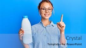  Presentation with milk - PPT theme consisting of young-redhead-woman-holding-liter background and a light blue colored foreground