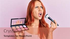 Presentation with makeup - Slide deck consisting of young-redhead-woman-holding-makeup background and a coral colored foreground