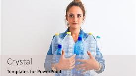  Presentation with recycle plastic - Theme having young redhead woman holding plastic bottle to recycle over isolated background with a confident expression on smart face thinking serious background and a lemonade colored foreground