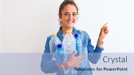  Presentation with recycle plastic - Presentation featuring young-redhead-woman-holding-plastic background and a light blue colored foreground