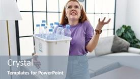  Presentation with plastic recycling - Presentation featuring young-redhead-woman-holding-recycling background and a seafoam green colored foreground