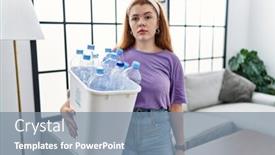  Presentation with plastic recycling - Presentation consisting of young-redhead-woman-holding-recycling background and a seafoam green colored foreground