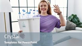  Presentation with plastic recycling - Slide deck enhanced with young-redhead-woman-holding-recycling background and a seafoam green colored foreground