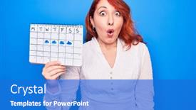  Presentation with weather - Beautiful theme featuring young-redhead-woman-holding-weather backdrop and a cobalt blue colored foreground