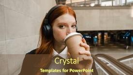  Presentation with takeaway coffee - Slides having young-redhead-woman-in-wireless background and a tawny brown colored foreground