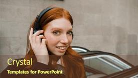  Presentation with wireless - Slide deck with young-redhead-woman-listening-music background and a tawny brown colored foreground