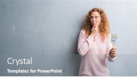  Presentation with wall paint - Slide deck enhanced with young redhead woman over grey grunge wall holding paint brush serious face thinking about question very confused idea background and a gray colored foreground