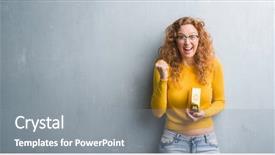  Presentation with grey - Amazing PPT theme having young redhead woman over grey backdrop and a gray colored foreground