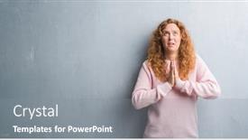  Presentation with forgiveness - Presentation design with young redhead woman over grey grunge wall wearing pink sweater begging and praying with hands together with hope expression on face very emotional and worried asking for forgiveness background and a gray colored foreground