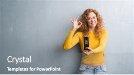  Presentation with grey - Cool new slide set with young redhead woman over grey backdrop and a gray colored foreground