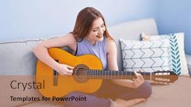  Presentation with classical guitar - PPT theme enhanced with young-redhead-woman-playing-classical background and a red colored foreground