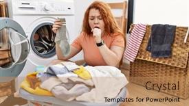  Presentation with health-care - PPT layouts with young-redhead-woman-putting-dirty background and a  colored foreground