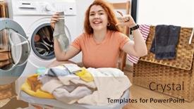  Presentation with hand washing - PPT layouts consisting of young-redhead-woman-putting-dirty background and a  colored foreground