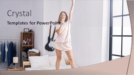  Presentation with brush - Slide deck consisting of young-redhead-woman-singing-song background and a  colored foreground