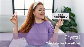  Presentation with eco friendly - Slide set consisting of young-redhead-woman-smiling-confident background and a coral colored foreground