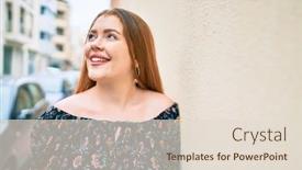  Presentation with wall street - Beautiful slide set featuring young-redhead-woman-smiling-happy backdrop and a lemonade colored foreground