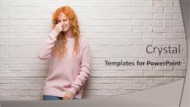  Presentation with bad breath - PPT layouts enhanced with young-redhead-woman-standing-over background and a soft green colored foreground