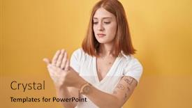  Presentation with inflammation - Presentation theme enhanced with young-redhead-woman-standing-over background and a coral colored foreground