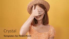  Presentation with blind - Presentation consisting of young-redhead-woman-standing-over background and a  colored foreground