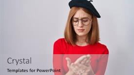  Presentation with arthritis - Presentation design enhanced with young-redhead-woman-standing-wearing background and a light gray colored foreground