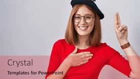  Presentation with chest - Slides having young-redhead-woman-standing-wearing background and a red colored foreground