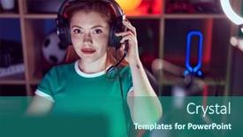  Presentation with streamer - Slide deck with young-redhead-woman-streamer-sitting background and a ocean colored foreground