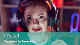  Presentation with streamer - Slides consisting of young-redhead-woman-streamer-smiling background and a teal colored foreground