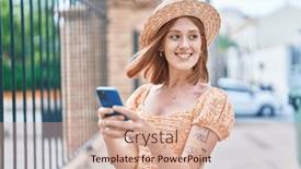  Presentation with young woman wearing boxer gloves - Slide set having young-redhead-woman-tourist-wearing background and a lemonade colored foreground