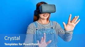  Presentation with virtual - Presentation enhanced with young-redhead-woman-using-3d background and a teal colored foreground