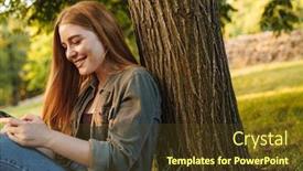  Presentation with green relaxation - Presentation featuring young-redhead-woman-using-smartphone background and a tawny brown colored foreground