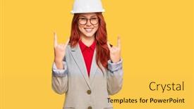  Presentation with rock star - PPT layouts consisting of young-redhead-woman-wearing-architect background and a yellow colored foreground