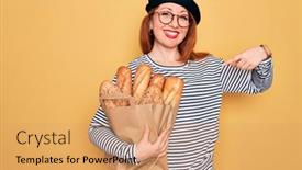  Presentation with yellow paper - Slides having young-redhead-woman-wearing-beret background and a coral colored foreground