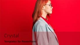  Presentation with business profile - Slide set consisting of young-redhead-woman-wearing-business background and a crimson colored foreground