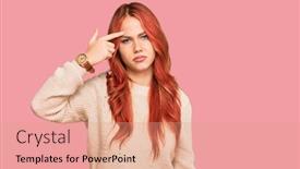  Presentation with acne woman - Beautiful PPT layouts featuring young-redhead-woman-wearing-casual backdrop and a coral colored foreground