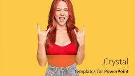  Presentation with rock music - Presentation design featuring young-redhead-woman-wearing-casual background and a yellow colored foreground