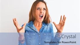  Presentation with denim - PPT theme featuring young-redhead-woman-wearing-denim background and a light blue colored foreground
