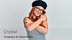  Presentation with confident love - PPT layouts enhanced with young-redhead-woman-wearing-fashion background and a light gray colored foreground