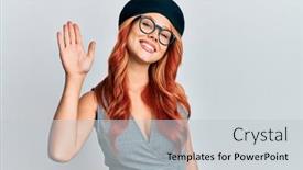  Presentation with fashion - Slide deck with young-redhead-woman-wearing-fashion background and a light gray colored foreground
