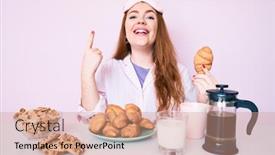  Presentation with croissant - Slides with young-redhead-woman-wearing-sleep background and a coral colored foreground