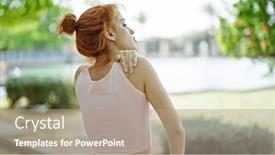  Presentation with sportswear - Presentation design enhanced with young-redhead-woman-wearing-sportswear background and a  colored foreground