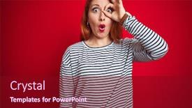  Presentation with navy - Audience pleasing presentation theme consisting of young-redhead-woman-wearing-strapes backdrop and a crimson colored foreground