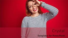  Presentation with navy - Audience pleasing PPT layouts consisting of young-redhead-woman-wearing-strapes backdrop and a crimson colored foreground