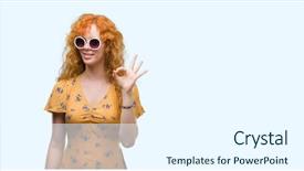  Presentation with woman in maze - PPT layouts featuring young redhead woman wearing sumer background and a sky blue colored foreground