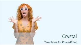  Presentation with woman hands raised to sky - Audience pleasing PPT theme consisting of young redhead woman wearing sumer backdrop and a white colored foreground