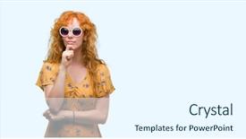  Presentation with young - Theme having young redhead woman wearing sumer background and a sky blue colored foreground