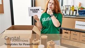  Presentation with volunteer - Presentation theme consisting of young-redhead-woman-wearing-volunteer background and a coral colored foreground