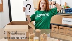  Presentation with volunteer - Presentation design enhanced with young-redhead-woman-wearing-volunteer background and a coral colored foreground