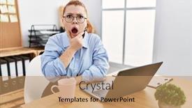  Presentation with office - Presentation having young-redhead-woman-working background and a coral colored foreground