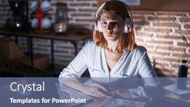  Presentation with puffing - Slide set enhanced with young-redhead-woman-working background and a ocean colored foreground