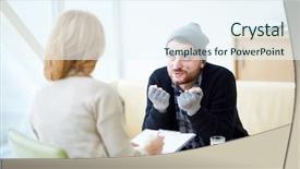  Presentation with social problems - Slide deck enhanced with young refugee in need explaining background and a sky blue colored foreground